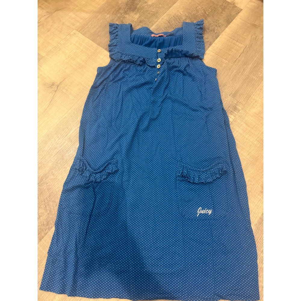 Vintage Juicy Couture Blue Polka Dot Ruffle Shift Dress - Size 12 (Girls/Junior)